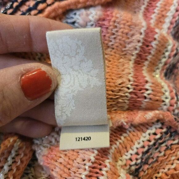 Soft Surroundings Sweater Womens Large Multi Artist Salmon Crochet Knit Cardigan - Picture 5 of 7